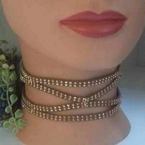 Ettika dark tan leather crisscross choker 2" Wide NWOT